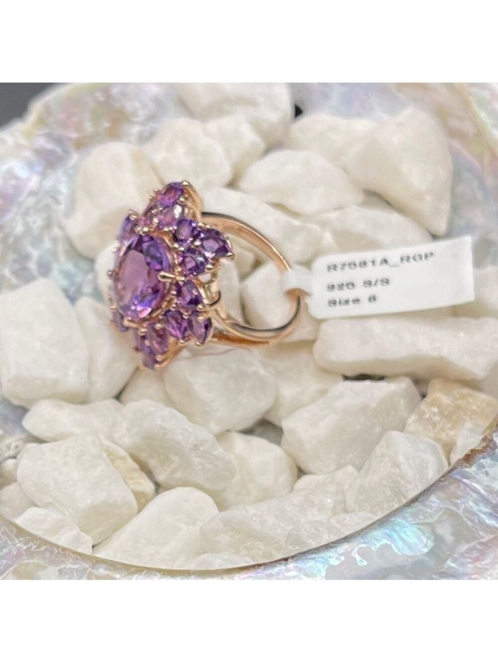 Amethyst Ring Oval Pear Cut 14K Rose Gold Sterling Silver Purple/Pink W 6 NWT - Picture 8 of 17